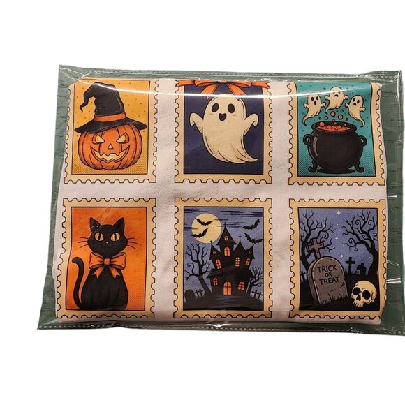 Halloween Postage Stamp Large White Graphic Tee features a Witch, Ghost, Haunted - Picture 4 of 6